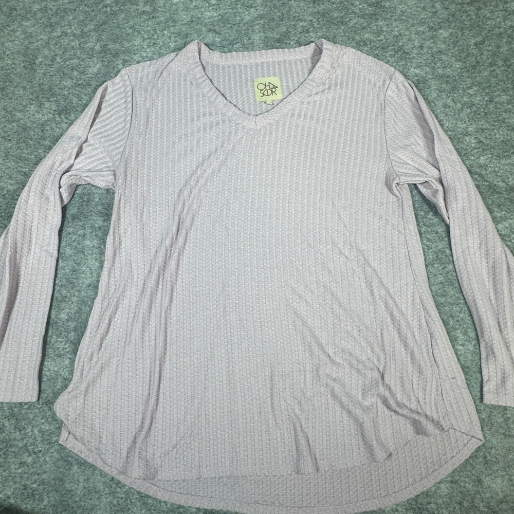 Chaser Lavender Purple Waffle Knit V-Neck Thermal Long Sleeve Top Large